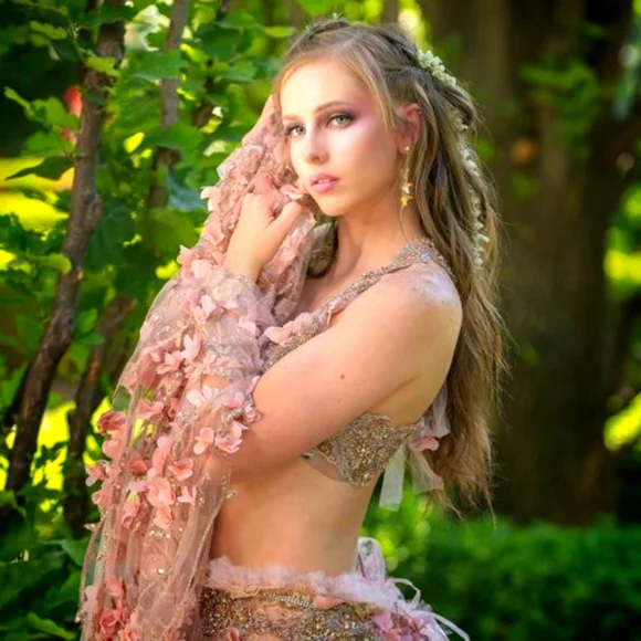 SAMPLE GOWN"TUSCANY" Blush & Rose Gold Floral Lace Tulle Wedding Ballgown Set